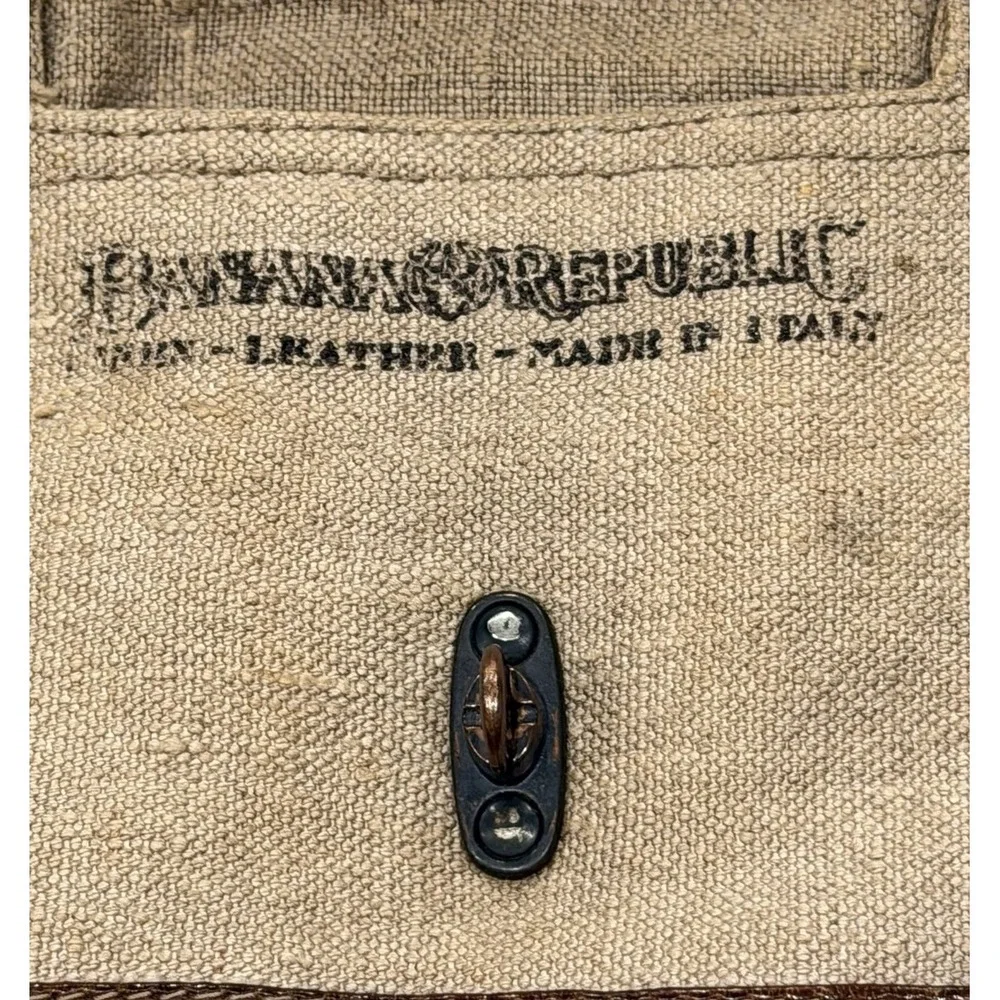 Vintage 80s Banana Republic Safari Linen & Leather Travel Pouch Strap Italy
